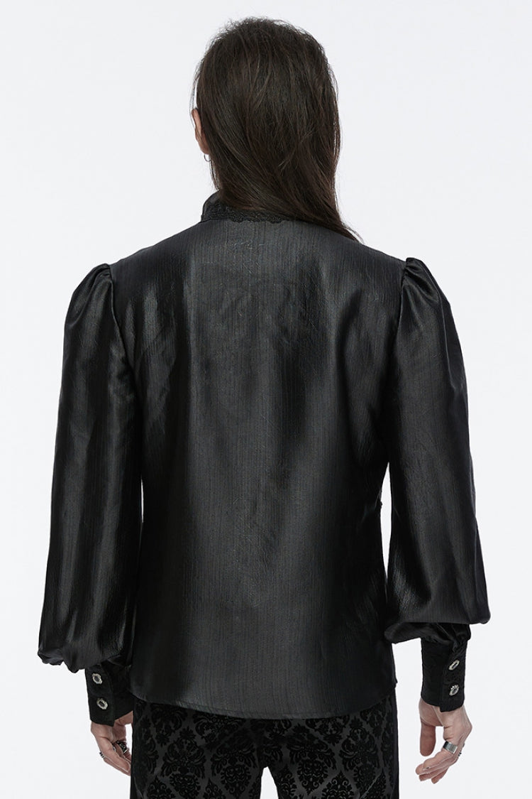Black Long Puff Sleeves Spliced Lace Men's Gothic Shirt