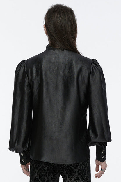 Black Long Puff Sleeves Spliced Lace Men's Gothic Shirt