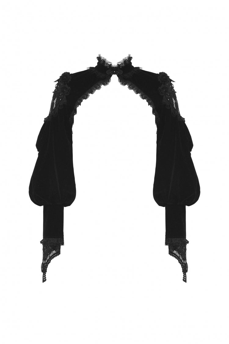Black Long Lantern Sleeves Lace Spliced Velvet Women's Gothic Cape