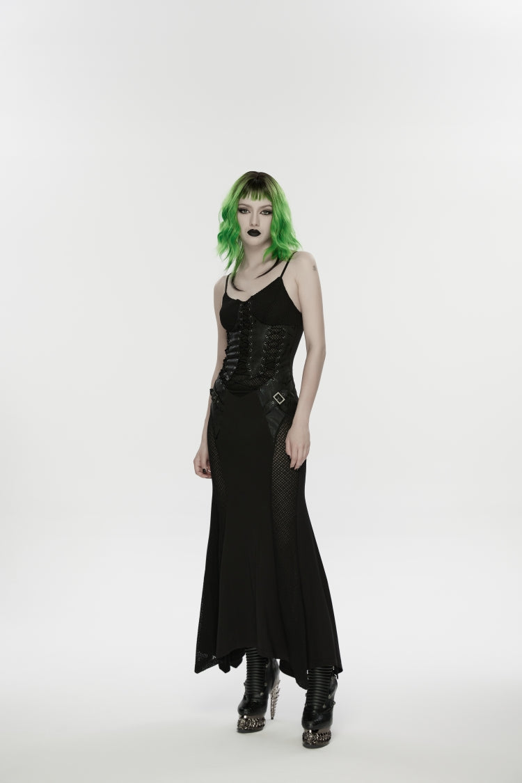 Black Lace-Up Buckled Eyelet Women's Punk Jsk Dress