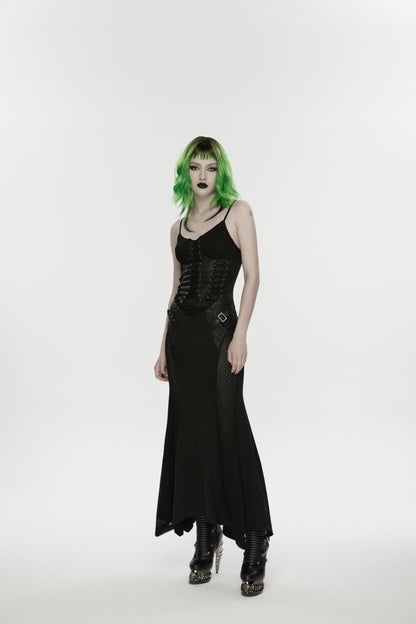 Black Lace-Up Buckled Eyelet Women's Punk Jsk Dress