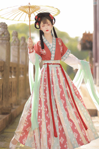 Ancient Tang Dynasty Embroidery Printing Sweet Hanfu Dress