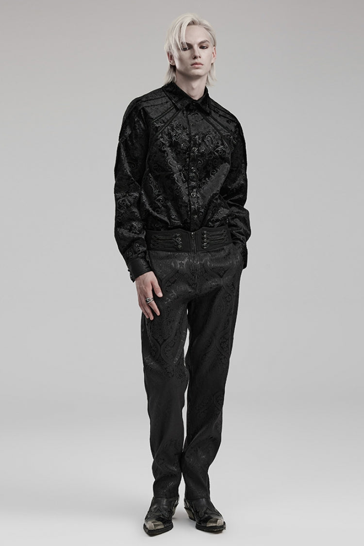 Black Jacquard Floral Print Decal Decoration Men's Gothic Pants
