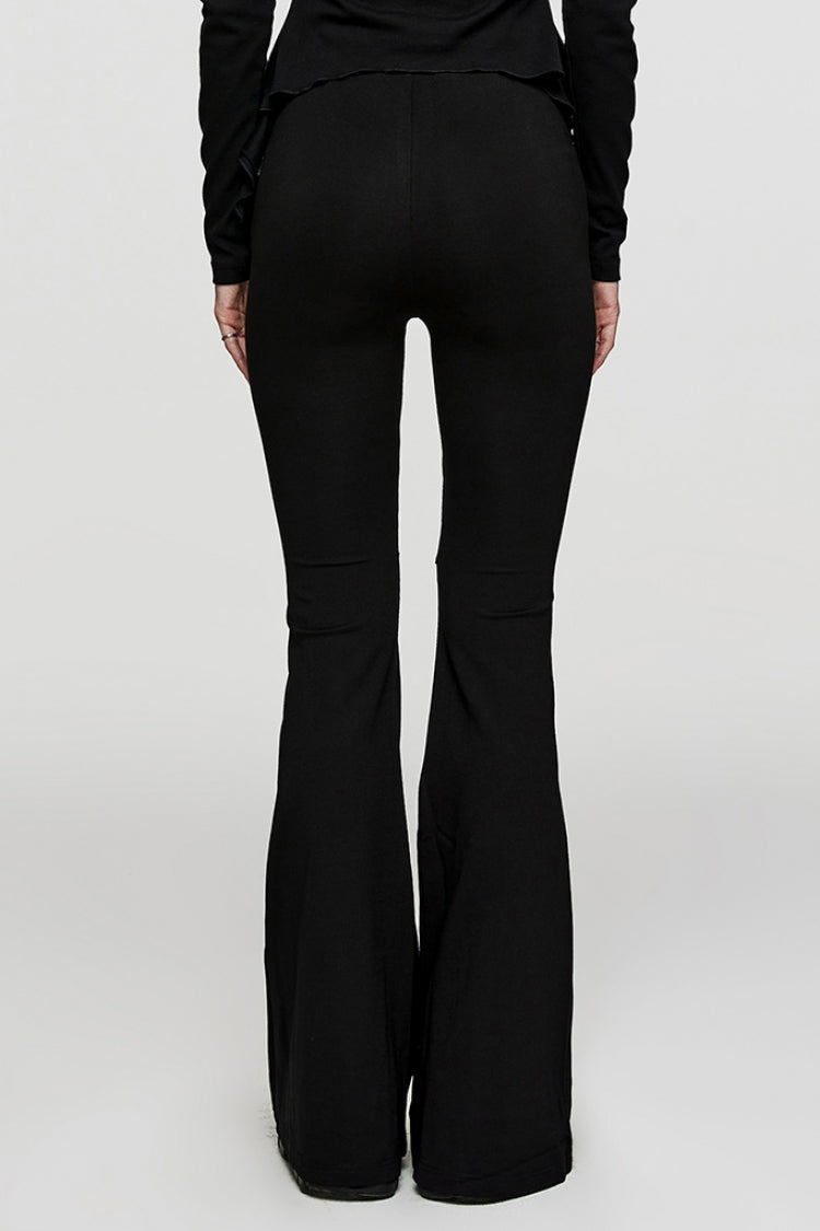 Black Cross Stitching Metal Ring Women's Steampunk Flared Pants