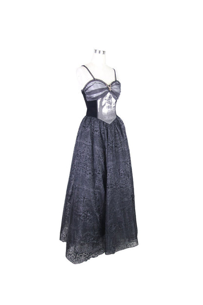 Black Elk Metal Brooch Flocking Print Yarn Floral Women's Gothic Dress