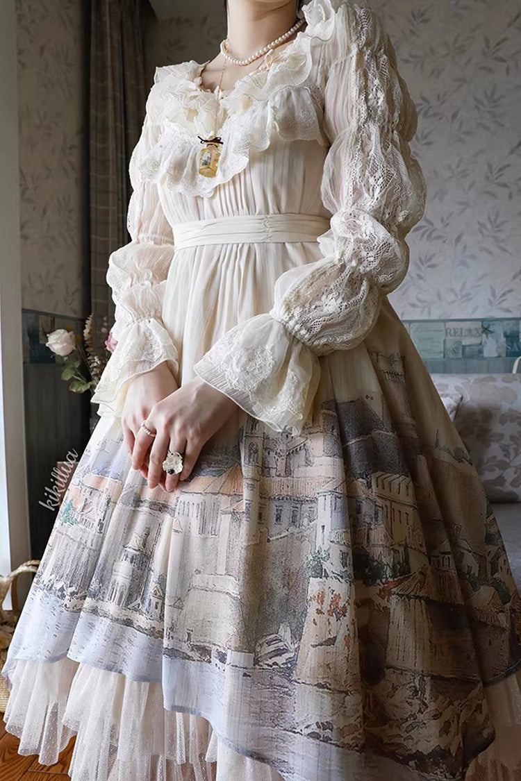 Apricot [Adria] Multi-Layered Printed Irregular Sweet Lolita Jsk Dress
