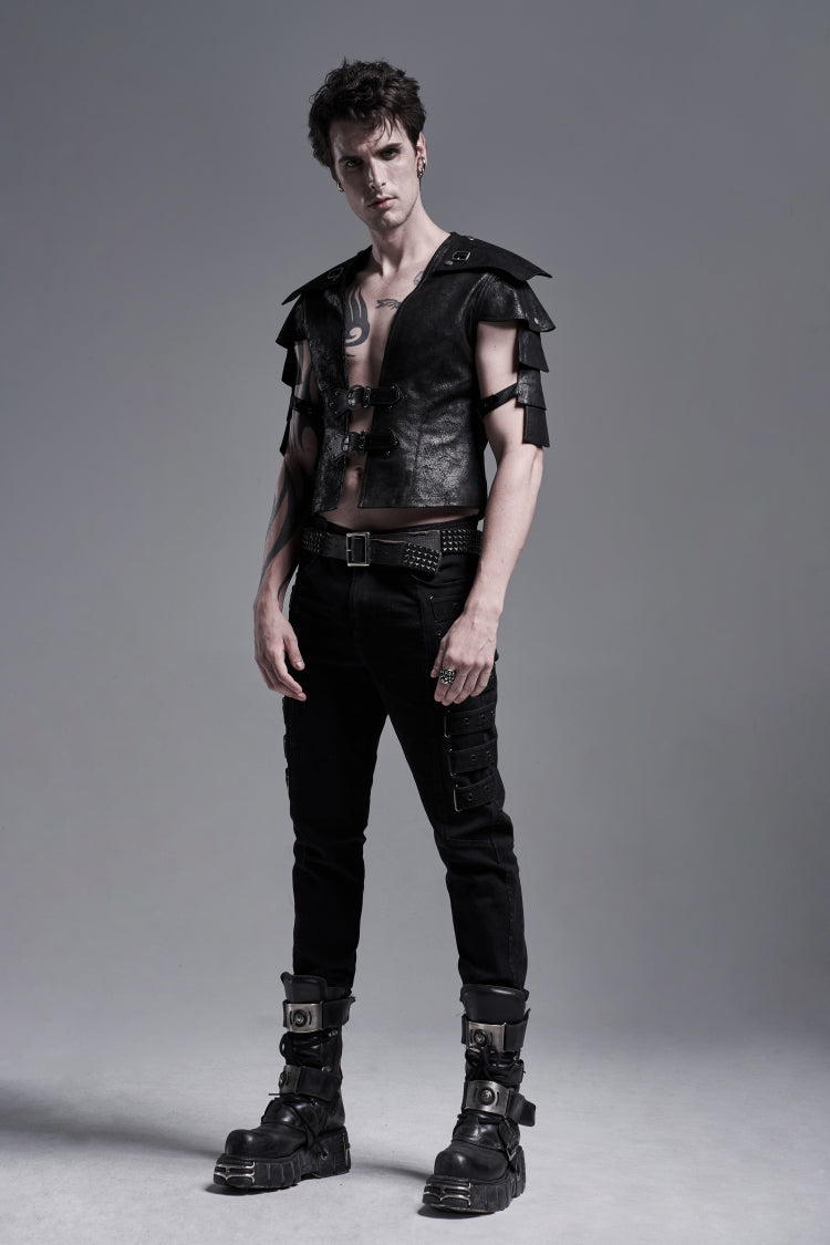 Black Multi-layer Stitching Men's Punk Vest