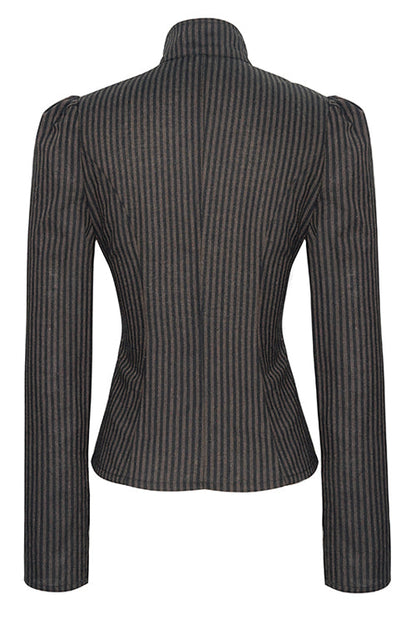 Black And Coffee Striped Low Collar Sexy Womens Punk Blouse