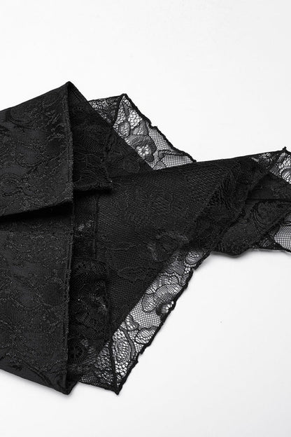 Black Lapel Collar Long Trumpet Sleeves Jacquard Women's Gothic Jacket