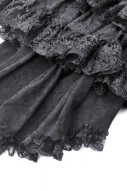 Black Multi-Layered Lace Women's Gothic Puffy Skirt with Detachable Swallow Tail