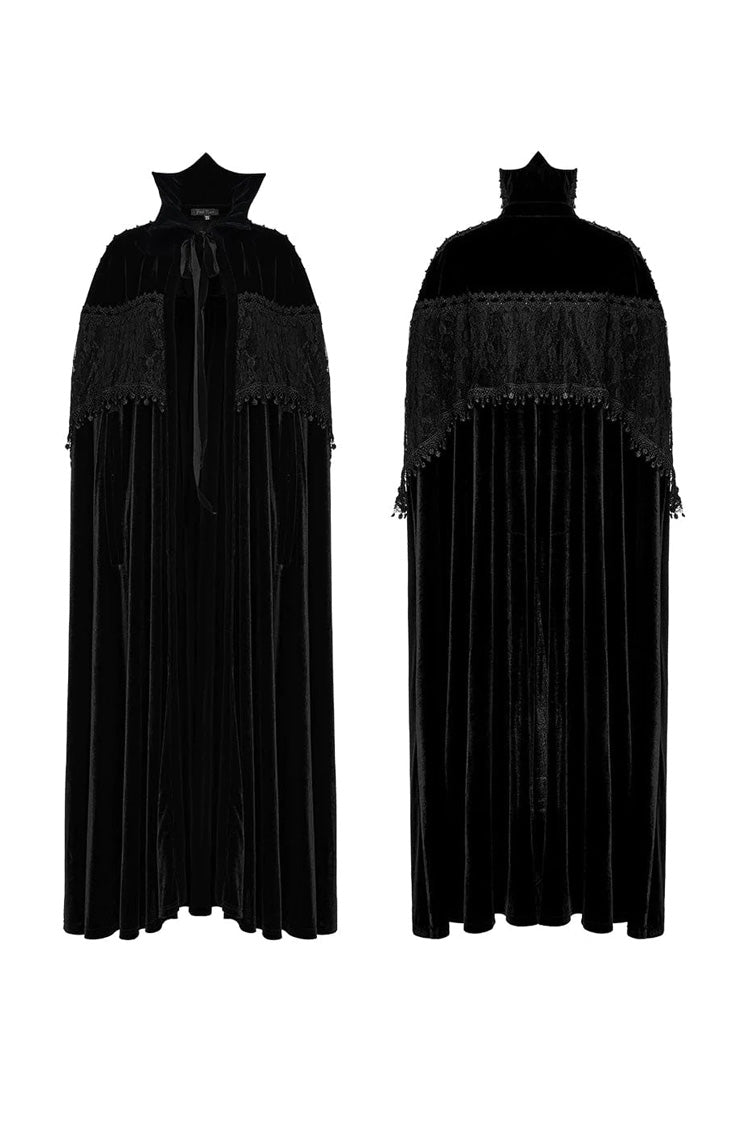 Black Bat Stand Collar Stitching Lace Nails Decorated Womens Gothic Cloak