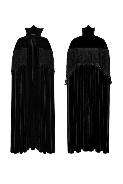 Black Bat Stand Collar Stitching Lace Nails Decorated Womens Gothic Cloak