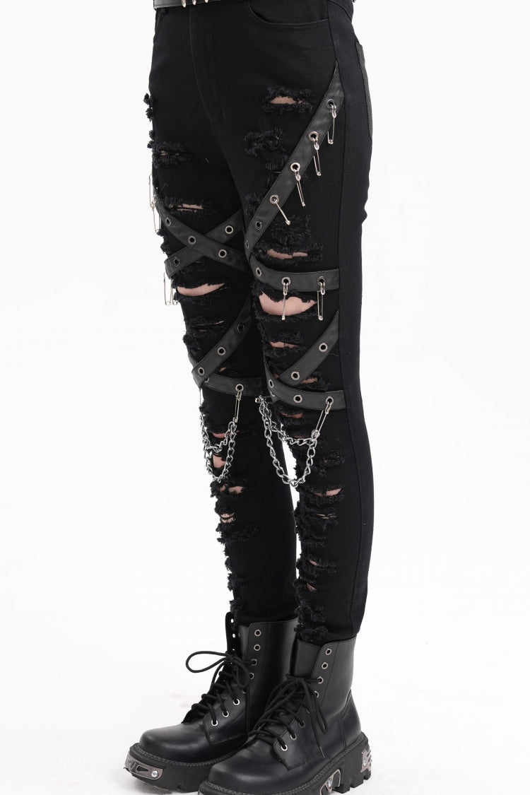 Black Chain Mesh Ripped Women's Punk Pants