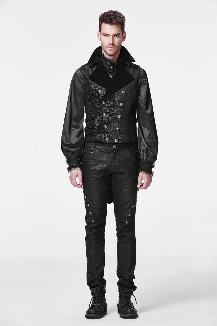 Black Double-Breasted Swallowtail Hem Print Mens Gothic Vest