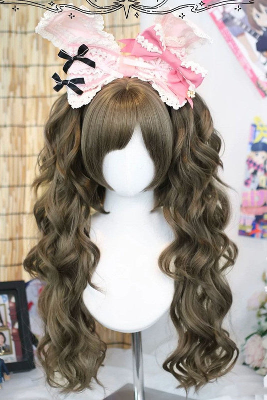 Ash Brown Sweet Lolita Roman Curls with Twin Pigtails Wig Set