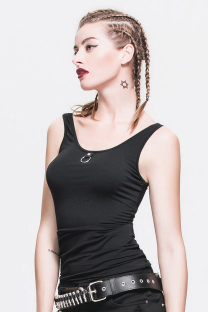 Black Lace Up Back Heart Shaped Hollow Knitting Chain Women's Punk Vest