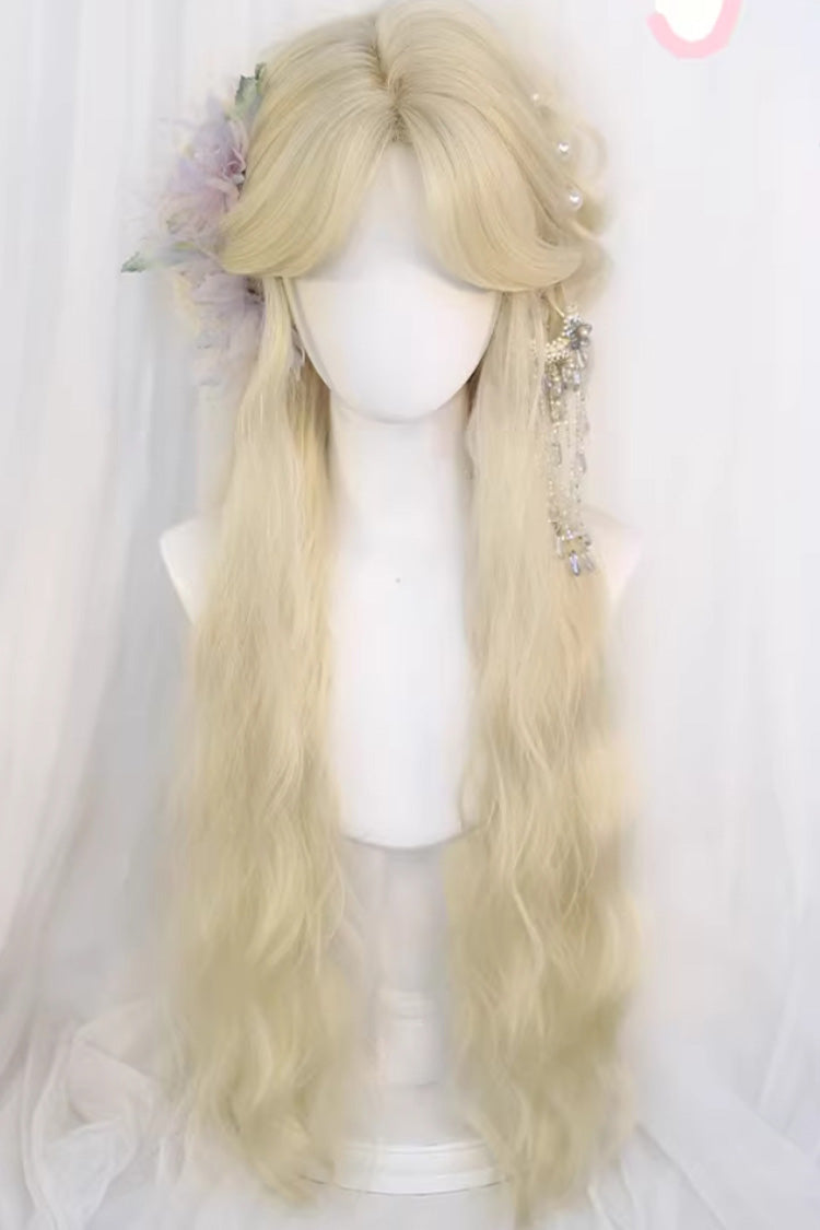Beige Gold Curtain Bangs Long Curly Hair Sweet Lolita Wig