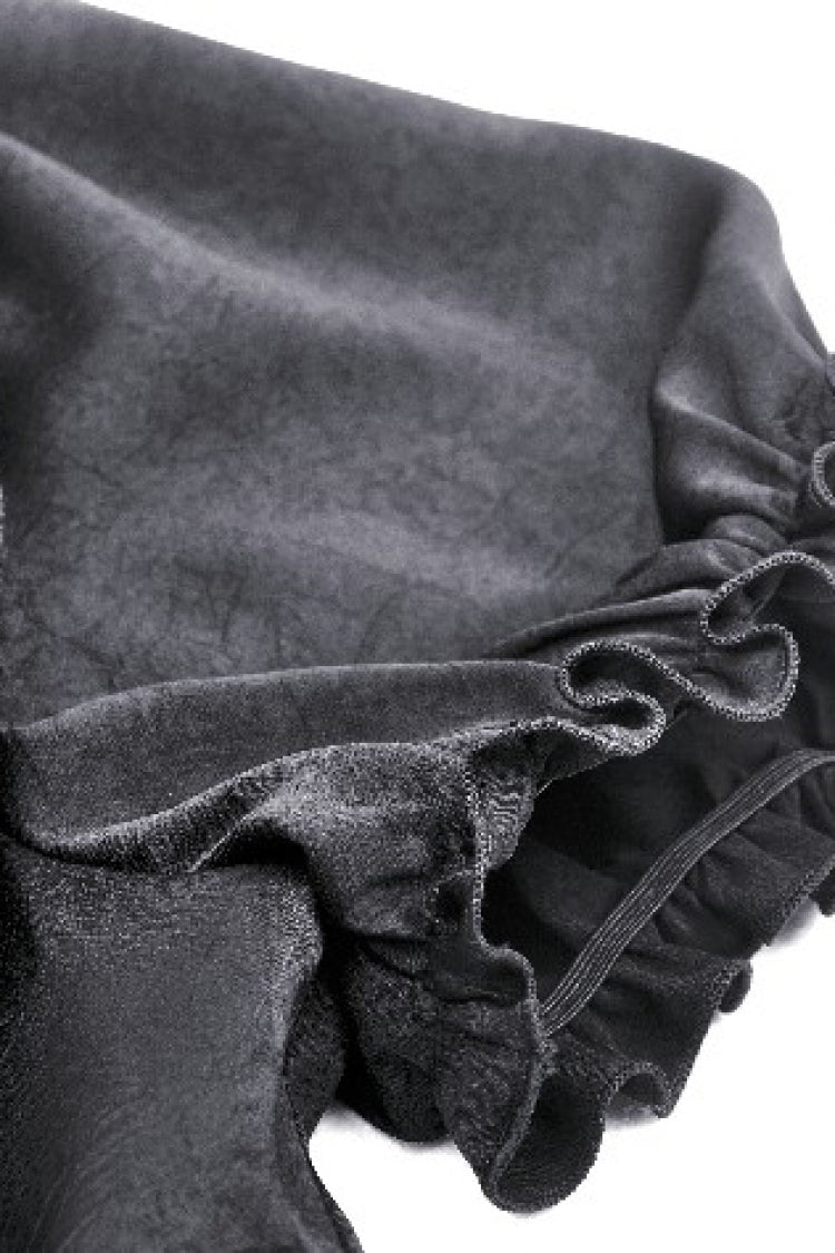 Black Point Collar Short Puff Sleeves Ruffled Women's Gothic Blouse