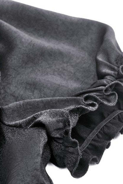 Black Point Collar Short Puff Sleeves Ruffled Women's Gothic Blouse
