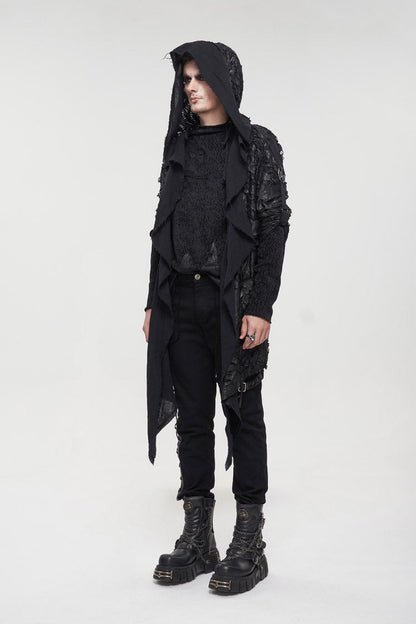 Black Irregular Sharp Corner Hem Tattered Knitted Stitching Design Four Seasons Casual Men's Punk Jacket