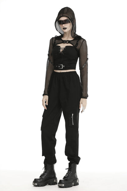 Black Long Sleeves Fishnet Mesh Women's Gothic Punk Hooded Cape