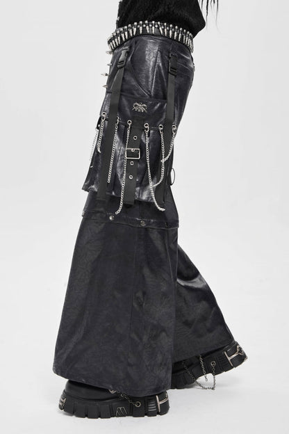 Black Big Pockets Straps Chain Men's Punk Pants