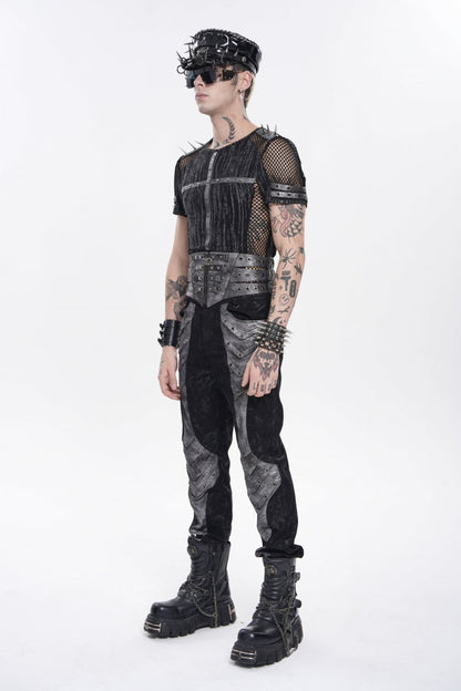 Black Multi-Layered Studded Zippered Eyelet Men's Punk Cool  Girdle