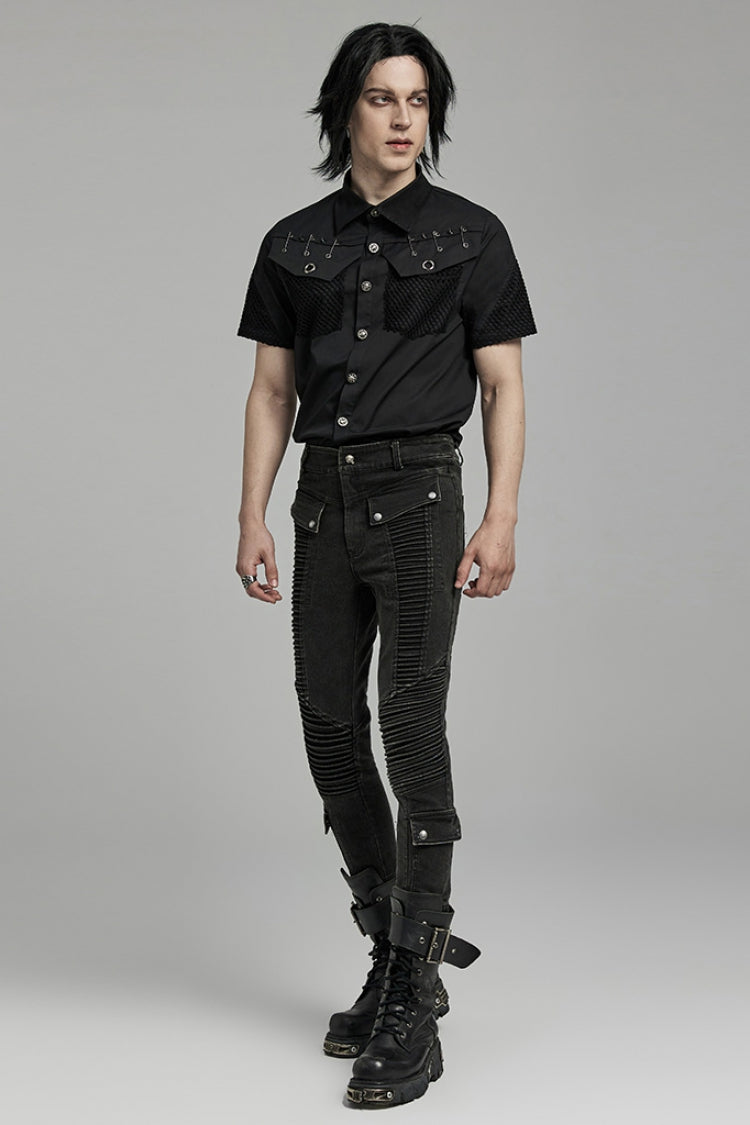 Black Multi-pockets Pleated Men's Punk Pants