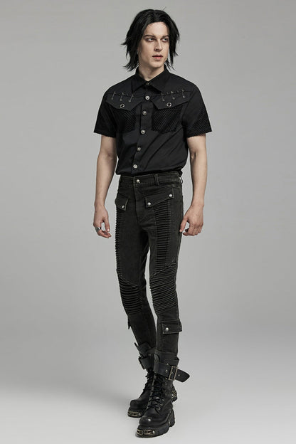 Black Multi-pockets Pleated Men's Punk Pants