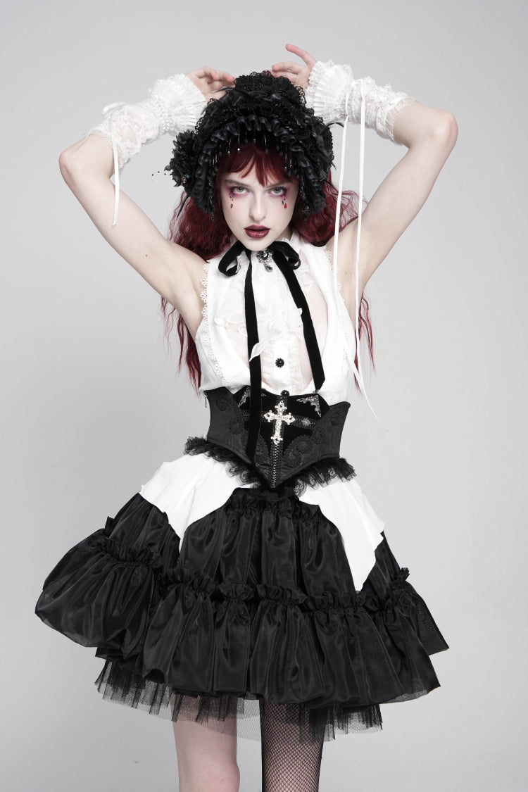 Black Lace Lace-Up Cross&Eyes Underbust Slim Women's Gothic Corset