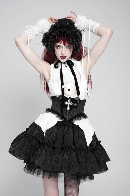 Black Lace Lace-Up Cross&Eyes Underbust Slim Women's Gothic Corset
