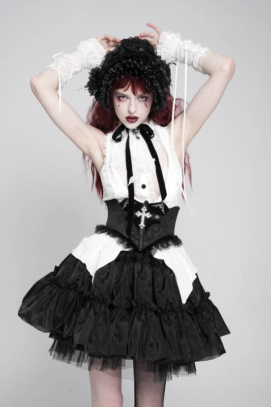 Black Lace Lace-Up Cross&Eyes Underbust Slim Women's Gothic Corset
