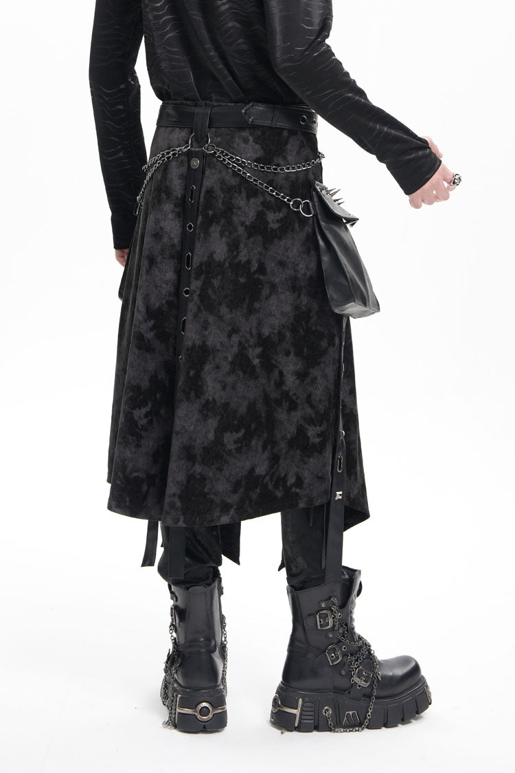 Black Chain Rivet Buckle Men's Gothic Skirt