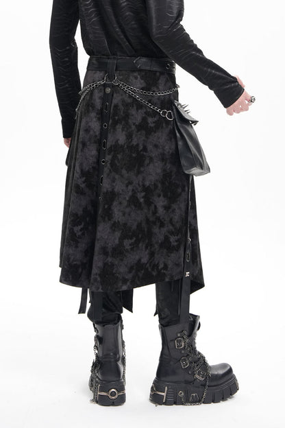Black Chain Rivet Buckle Men's Gothic Skirt