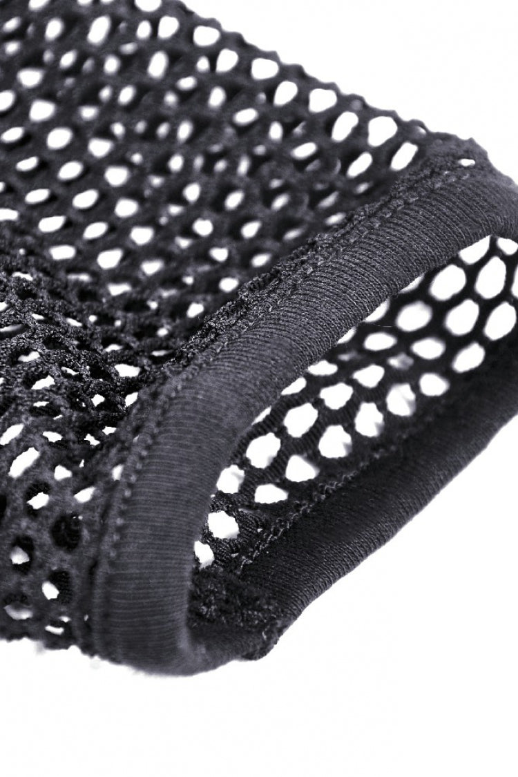 Black Long Sleeves Fishnet Mesh Women's Gothic Punk Hooded Cape