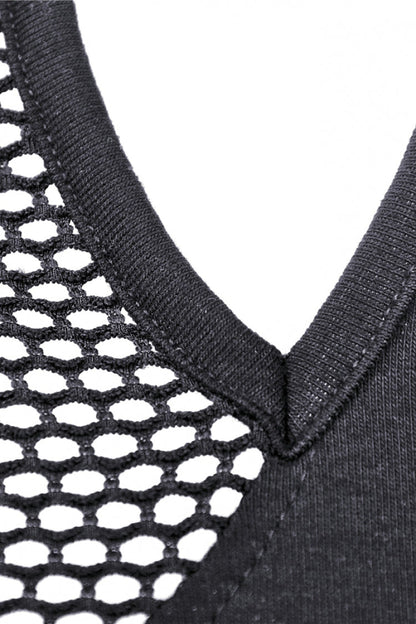 Black Off Shoulder Long Sleeves Lace-Up Chest Straps Sheer Mesh Women's Punk Top