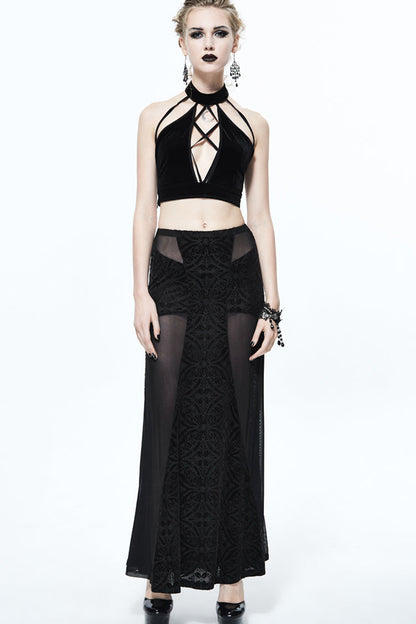 Black Chest Lace Up Dense Velvet Moon Pendant Backless Women's Gothic Vest