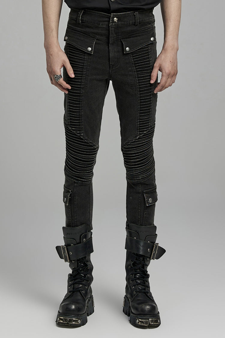 Black Multi-pockets Pleated Men's Punk Pants