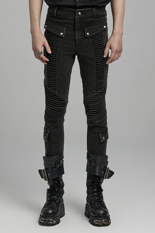 Black Multi-pockets Pleated Men's Punk Pants
