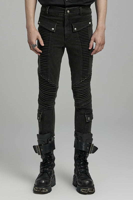Black Multi-pockets Pleated Men's Punk Pants