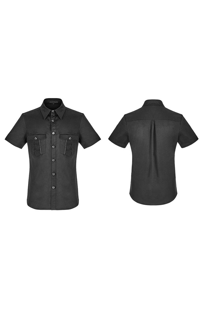 Black Lapel Collar Short Sleeves Men's Punk Blouse