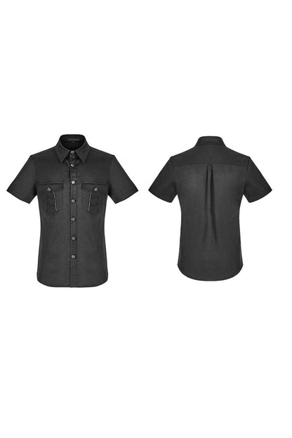Black Lapel Collar Short Sleeves Men's Punk Blouse