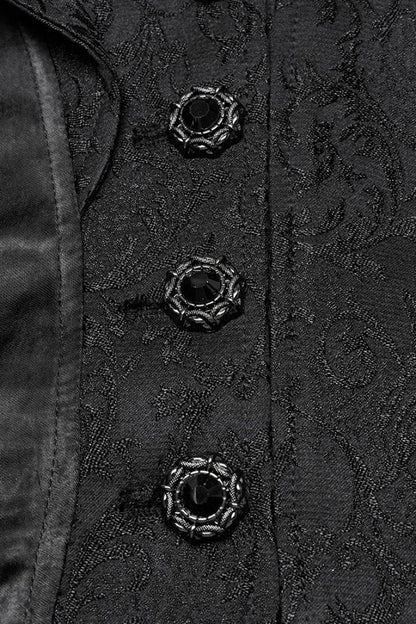 Black Lapel Collar Long Trumpet Sleeves Jacquard Women's Gothic Jacket