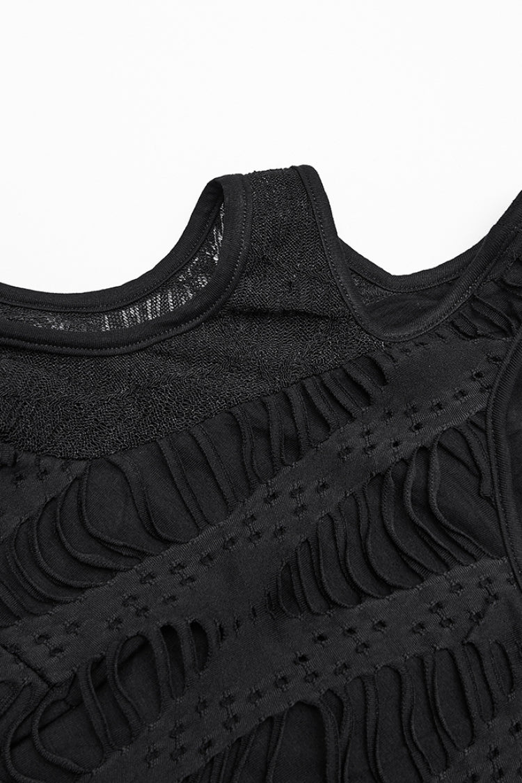 Black Off Shoulder Long Sleeves Spliced Mesh Pleated Women's Punk Top