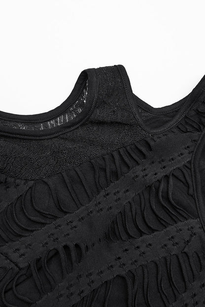 Black Off Shoulder Long Sleeves Spliced Mesh Pleated Women's Punk Top