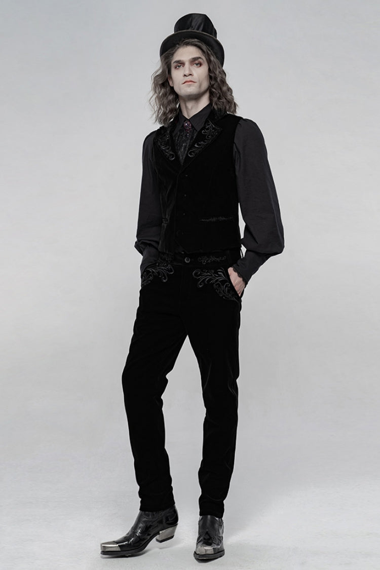 Black Buttons Embroidery Men's Gothic Straight Leg Pants