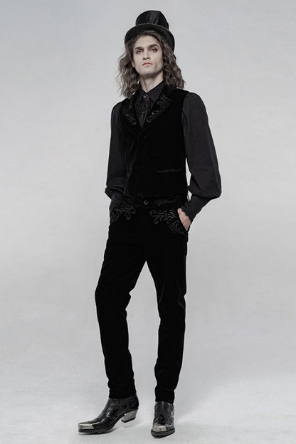 Black Buttons Embroidery Men's Gothic Straight Leg Pants