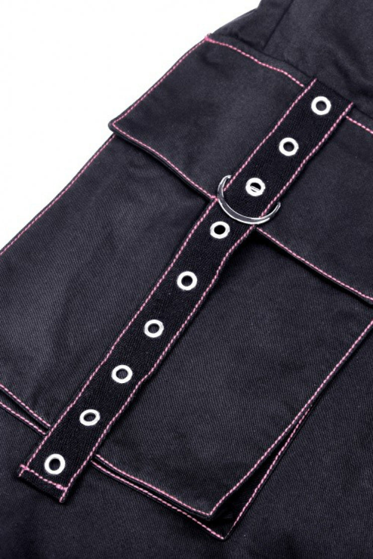Black Dangerous Bear Chain-Decorated Women's Grunge Bell Bottom Pants