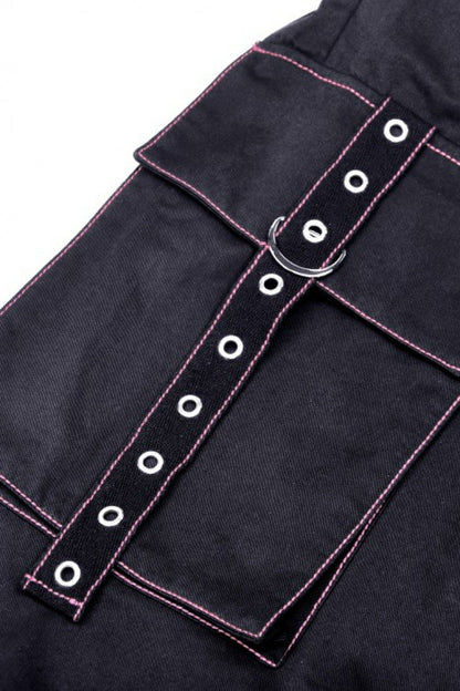 Black Dangerous Bear Chain-Decorated Women's Grunge Bell Bottom Pants