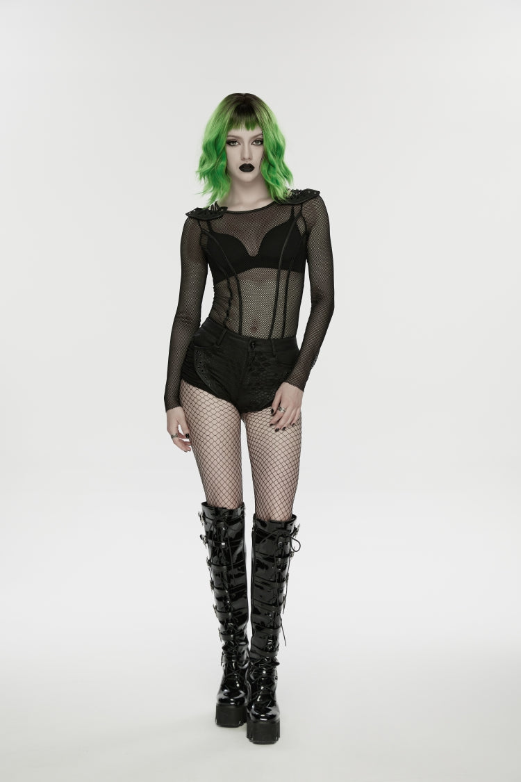 Black Low Waisted Cut-Out Irregular Eyelet Women's Punk Shorts